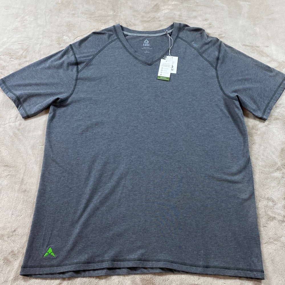 NWT Tasc Performance Carrollton Men V-Neck Bamboo Tee Charcoal Gray Large